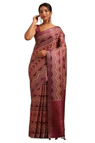 Soch Womens Magenta Tussar Ethnic Motifs Saree