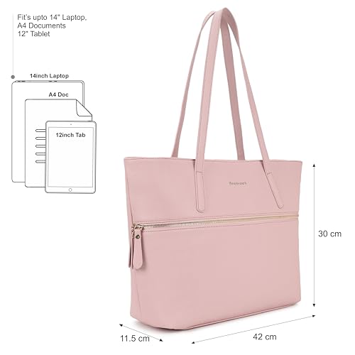 Fastrack Casual Laptop Tote Bag For Girls, Large Size With A Zipper Closure And Padded Laptop Compartment, Compatible With Laptops Up To 14 Inches, Double Handle Bag, Pink
