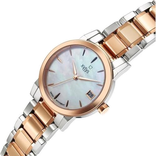 Xylys Ethereum Swiss Analog with Date Multicolour Mother of Pearl Dial Two Toned Silver & Rose Gold Stainless Steel Strap Watch for Women - 45021KM01E