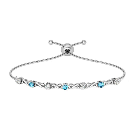 Clara 925 Pure Silver Blue Infinity Hand Bracelet, Adjustable, Anti Tarnish, Swiss Zirconia Gift for Women and Girls