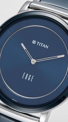 Titan Edge Fusion Quartz Analog Midnight Blue Dial Two Toned Silver Steel & Blue Ceramic Strap Watch for Men - NT1878KD02