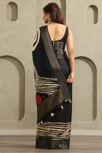 Soch Womens Black Viscose Geometric Printed Saree