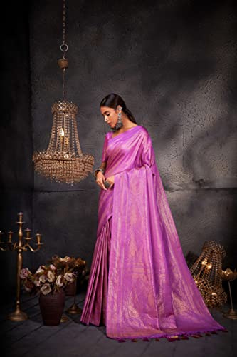 Vardha Women's Kanchipuram Art Silk Saree with Unstitched Blouse Piece - Gold Zari Woven Work Sarees for Wedding (Aashni Silk_517)
