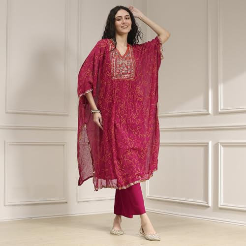 Biba Women Red Viscose Straight Printed Kurta Set_32
