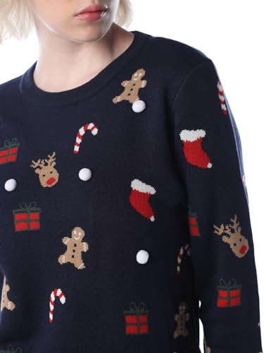 ONLY Women's Self Design Regular Fit Navy Blue Sweater