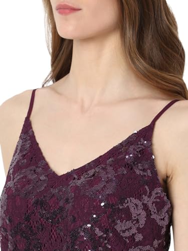VERO MODA Women Embellished Maroon Polyester Knee Length Shift Dress