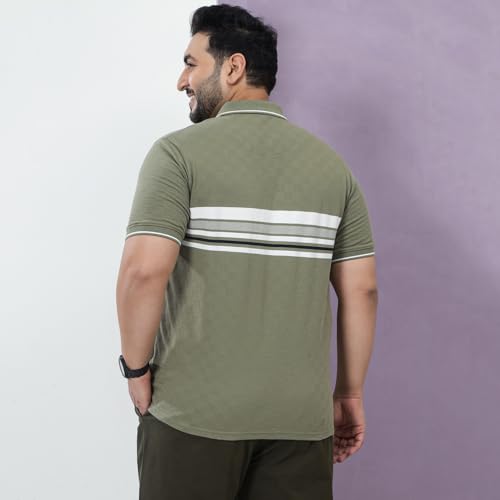 JOHN PRIDE Plus Size Men Regular Fit Striped Green Stretchable Polo Collar T-Shirt (JPTSC32430_10XL_Green)
