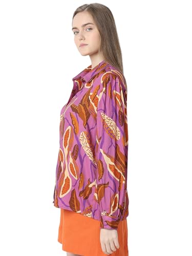 VERO MODA Women Floral Print Purple Viscose Regular Fit Shirt