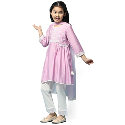 BIBA Cotton Girl Solid Straight Kid Salwar Suit Set(Kw5201_Lilac_5)