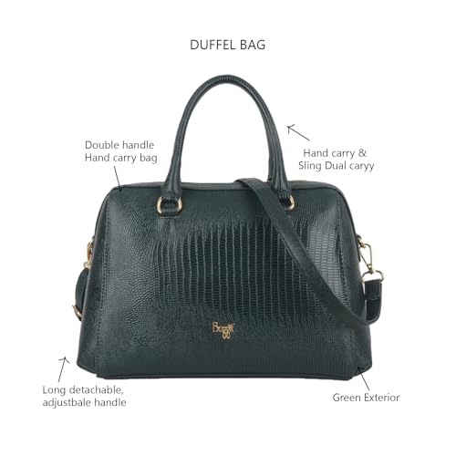 Baggit Women Green Duffle Handbag Medium Size | Ladies Stylish Casual Purse Bag