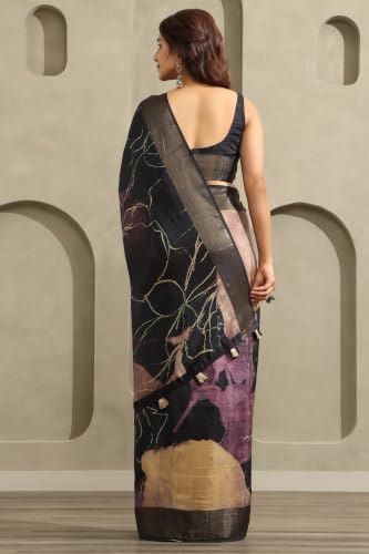 Soch Womens Purple Viscose Botanical Printed Saree
