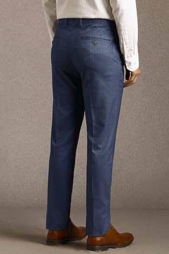 Men Navy Textured Flat Front Formal Trousers
