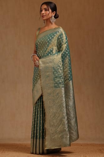 Soch Womens Olive Soft Silk With Zari Woven Saree With Zari Woven