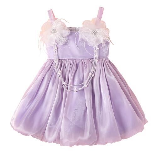 Hopscotch Girls Purple Sleeveless 3D Floral Applique Spagettie Strap Party Dress for Ages (4-5 Years)