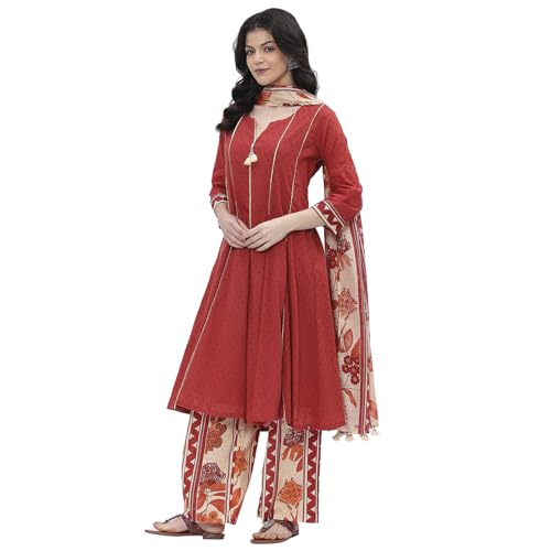 Biba women Rust Cotton Kalidar Kurta Set_42