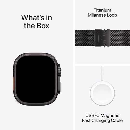 Apple Watch Ultra 2 [GPS + Cellular 49 mm] Smartwatch, Sports Watch with Black Titanium Case with Black Titanium Milanese Loop - L. Fitness Tracker, Precision GPS, Action Button, Carbon Neutral