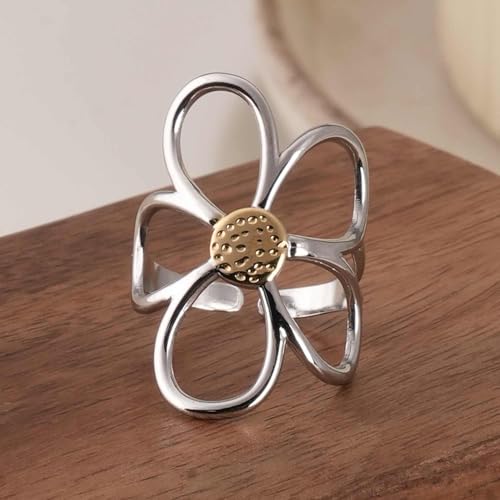 PALMONAS Silver Daisy Flower Ring for Womens (Size- Adjustable) - Waterproof & Anti-Tarnish, Gift for Girls & Women