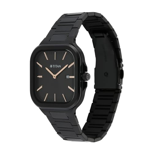 Titan Men Stainless Steel Analog Black Dial Watch-90176Nm01, Band Color-Black