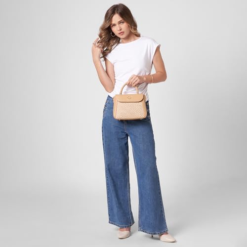 Caprese Wind Small Satchel Bag for Women | Woven Texture Faux Leather Shoulder Bag with Adjustable & Detachable Strap | Dual Zipper & Magnetic Button Closure for Office & Casual Use (Mocha Mousse)