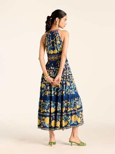 Label RITU KUMAR Navy Florica Sleeveless Printed Long Dress