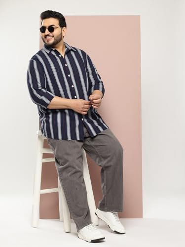 Thomas Scott Men | Plus Size | Regular Fit | Long Sleeves | Spread Collar | Shepherd Checks | 100% Cotton | Casual | Shirt (TS1792PS_Navy_4XL)