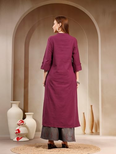 Pistaa's Women's Cotton Solid Readymade Salwar Suit Set (Wine, X-Large)