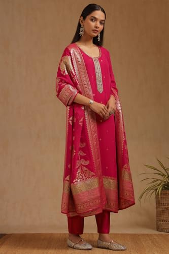 Soch Women's Organza Salwar Suit Set (EWA5CD22250_Fuchsia