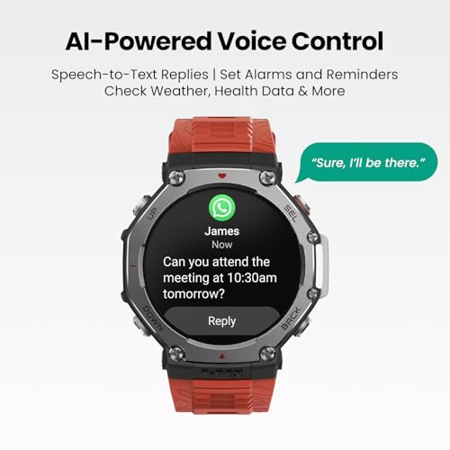 Amazfit T-Rex 3 Outdoor Rugged Military 48mm Smart Watch, Built in GPS, 27 Days Battery Life, Offline Maps, 2000 Nits Brightness, 10 ATM Water Resistance, AI Coach, for iOS & Android (Lava)