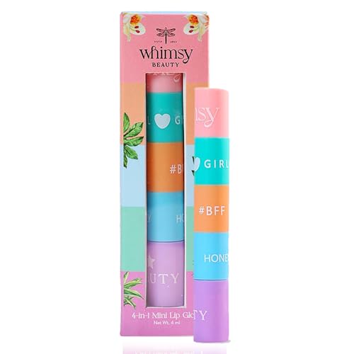 Whimsy Beauty 4-in-1 Mini Lip Gloss for Kids and Pre-Teens | Smooth Non Sticky Shine with Lightweight Texture | Long Lasting Glossy Finish | 4 to 16 Years | Organic, Natural, Chemical Free | 4 ml
