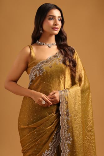 Soch Womens Olive Fendy Organza Stone Work Embellished Saree