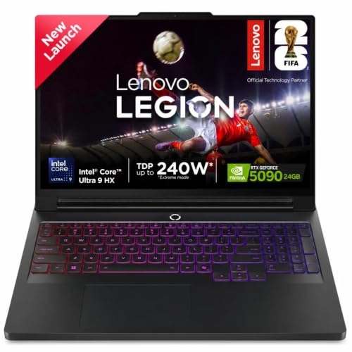 Lenovo Legion Pro 7 FIFA World Cup 26 Edition Intel Core Ultra 9 290HX Plus | NVIDIA RTX 5090 24GB (64GB RAM/1TB SSD/WQXGA OLED/240Hz/16(40.6cm)/Win 11/Black/2.5Kg), 83F500Q6IN AI Gaming Laptop
