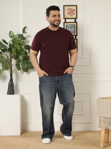 JOHN PRIDE Plus Size Men Regular Fit Solid Short Sleeves Maroon Round Neck T-Shirt (JPTSR3501U_7XL_Maroon)