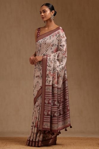 Soch Womens Earth Tussar Floral Print Saree