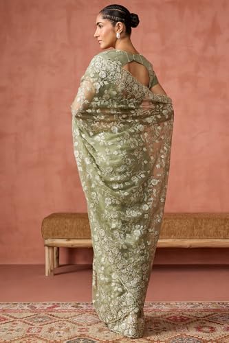Soch Womens Sap Green Georgette Embroidered Saree