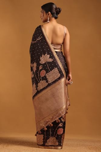 Soch Womens Black Tussar Botanical Saree