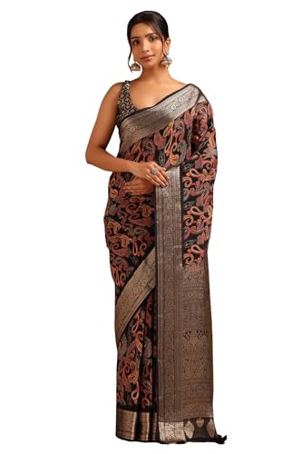 Soch Womens Black Silk Paisley Print Saree With Zari Woven