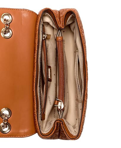 Guess Women Caramel Quilted Adelasia Convertible Flap Crossbody Bag