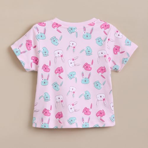 Hopscotch Baby Girls Animal Print Short Sleeves Multicolor Tees For Ages (6-9 Months)