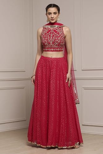 Biba Women's Polyester Lehenga Set (SKDFUSN30840AW25FUS_Fuchsia_38)