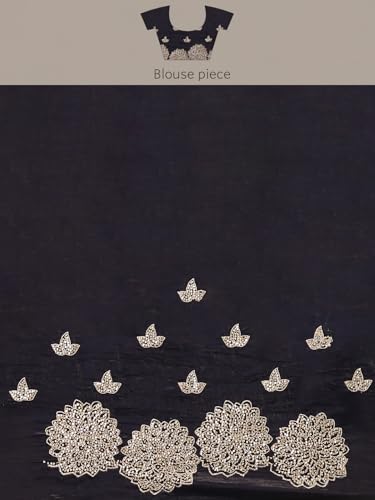 MOHEY Women's Chinon Embroidered|Stone Work Saree (Indigo Blue)