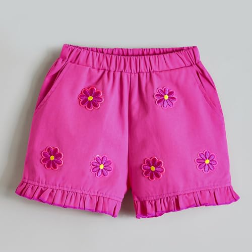 Hopscotch Girls Puff Sleeves Fuchsia 2-Pc Blossom Blouse & Shorts with Handbag (3-4 Years)
