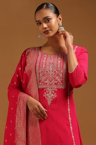 Soch Womens Fuchsia Chinon Zari Embroidered Salwar Suit