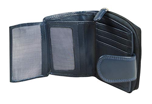 Calfnero Women's Genuine Leather Clutch Wallet-Leather Wallet with Zip Pocket and Note Compartment-Navy Leather Wallet for Women
