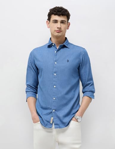 U.S. Polo Assn. Denim Co. Men's Solid Slim Fit Shirt (UDSHT2022_Indigo