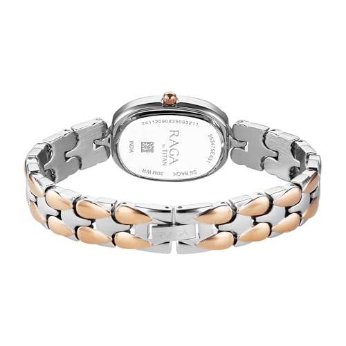 Titan Raga Showstopper 4.0 Quartz Silver Shaped Dial Women's Watch | Rose Gold Colour Band | Watches for Women Analog - 95347KM01