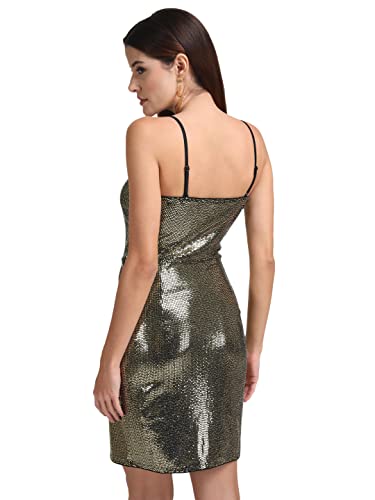 Kazo Women's Polyester Bodycon Mini Casual Dress (124689GOLDXS_Gold