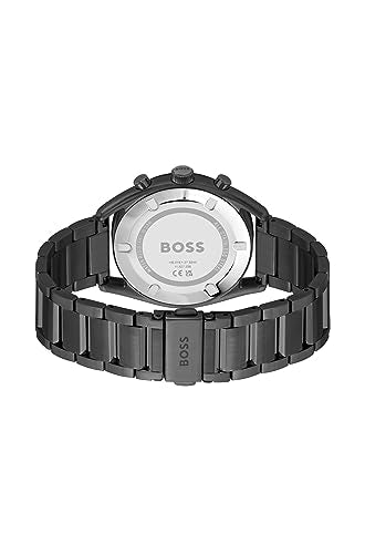 BOSS Top Qtz Fashion Chrono Brown Round Dial Men's Watch|Ionic Plated Black Steel Material|Black Color Band - 1514095