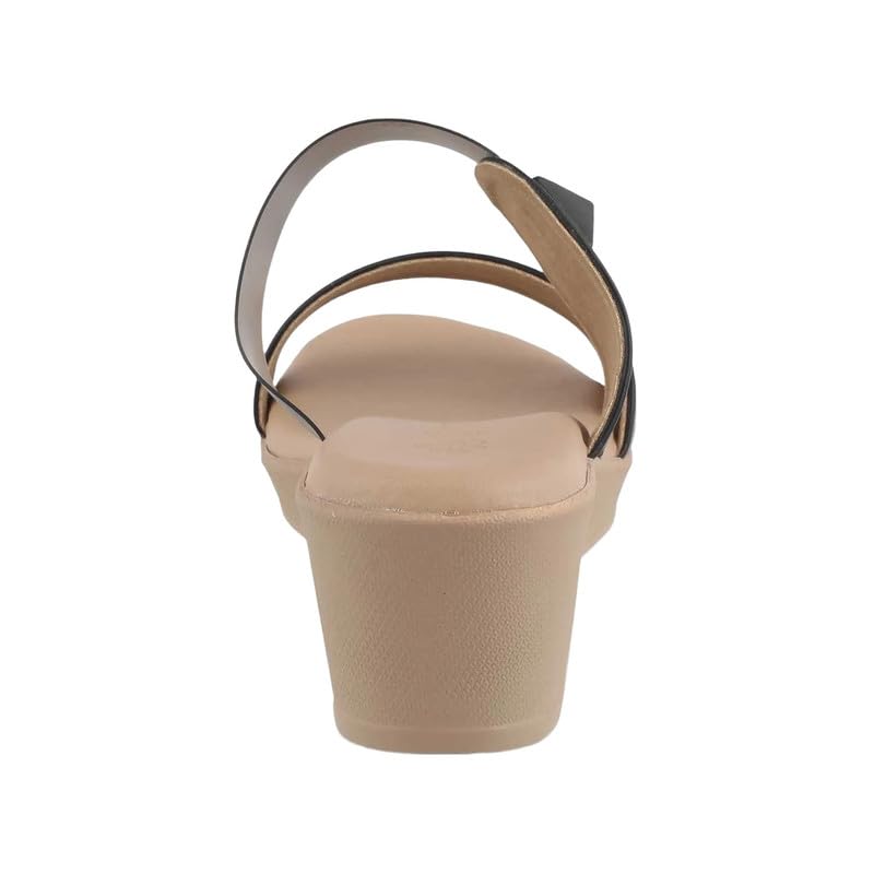 tresmode VIOS Women's Black Vegan Leather Wedge Sandals in Size 8 UK / 41 EU