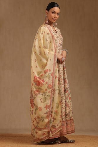 Soch Womens Beige Tissue Botanical Salwar Suit With Cutdana