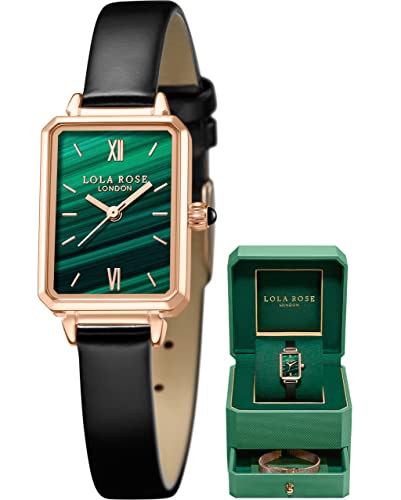 Lola Rose Dainty Women's Wrist Watch: Green Malachite Dial, Wrapped by Stylish Gift Box, Elegant Present for Ladies and Loved Ones, stainless_steel, English
